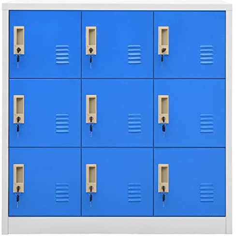 RCODSSK Aufbewahrungsschrank mit Schloss Schließfachschrank Set 2 Stück hellgrau und blau Stahl Spind 90x45x92,5 cm für Schule und Büro Stauraum
