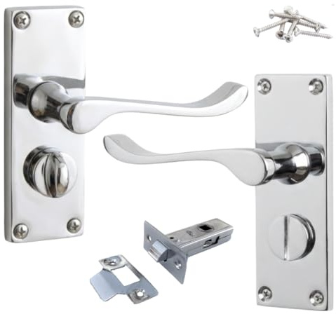 Betley Butterfly Door Handles Chrome Victorian Scroll Lever Privacy Bathroom Handle Including 2.5 Tubular Latch 118 x 40mm Home & Office Wooden Doors
