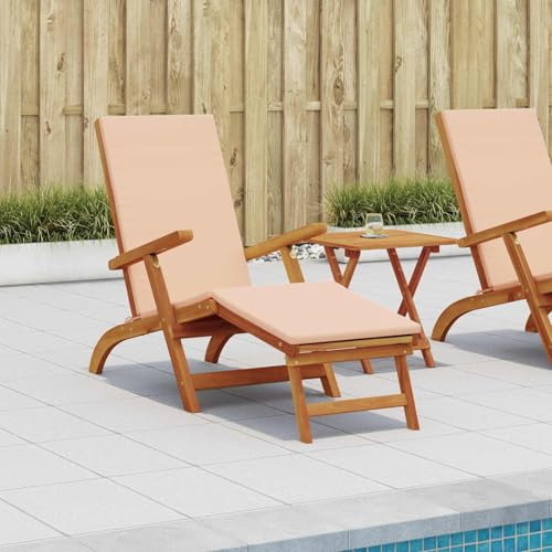Teenpull Tumbona de jardín de madera de acacia beige, reclinable, plegable con reposapiés, juego de 2 unidades, para terraza, piscina, balcón, 5 posiciones, 110 kg