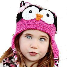 LadyMYP©Handgemachte Strickmütze, Babymütze, Kindermütze, Hüte, 100% Wolle, Mütze Uhu - Schwarz/Lila