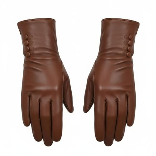 Damen Premium Qualität Original Superweich Leder Handschuhe Kunstpelz Futter Winter Alltag Warm - Hellbraun, XL