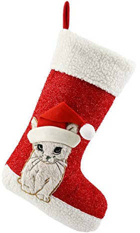 WEWILL Weihnachtsstrümpfe mit niedlicher Katze, bestickt, 50,8 cm