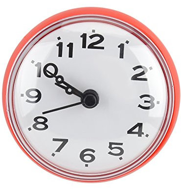 Reloj de Pared de Baño con Ventosa a Prueba de Agua - Redondo Mini Reloj Decorativo para Cocina, Sala de Estar y Dormitorio (Rojo)