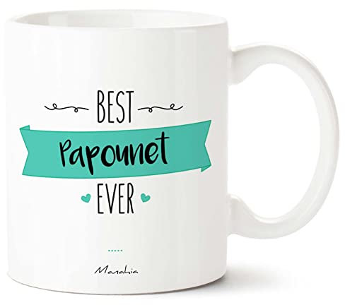 Manahia Mug Cadeau Personnalisé - Best Papounet Ever - Avec Boite Kraft - Imprimé en France - 330 mL, Céramique - Annonce Grossesse Futur Papa - Anniversaire, Noël, Fête des Pères