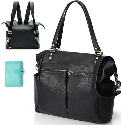 MOMINSIDE Wickeltasche, Tragetasche, Leder-Wickeltasche, Rucksack mit 14 Taschen für Mama, Papa, Suche nach der Baby-Wunschliste, große Reise-Babytasche für Jungen und Mädchen mit 4 isolierten