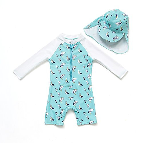 BONVERANO Baby Junge EIN stück Langärmelige-Kleidung UV-Schutz 50+ Badeanzug MIT Einem Reißverschluss(Grüne-Tihu,18-24Monate…