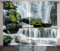 ABAKUHAUS Landschaft Rustikaler Vorhang, Wasserfall mit Felsen, Wohnzimmer Universalband Gardinen mit Schlaufen und Haken, 280 x 245 cm, Grün Grau