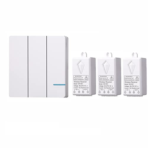 Mengshen Kabelloses Lichtschalter Kit, Fernbedienungs-Wandschalter Ideal Für Innenleuchten, Keine Verkabelung, IP54 Wasserdicht Und Bis Zu 100ft Reichweite