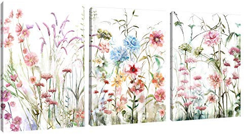 SUMGAR Flowers Wall Art Colorful Floral Artwork Romantic Blossom Paintings Plant Pictures Canvas Prints for Women's Girl's Bedroom Living Room Bathroom Gift 30x40cm Set of 3