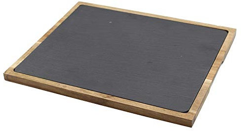 Paganohome Serie Nature. in Ardesia Naturale Pietra Rettangolare Taglieri Piatti Tondi Quadrati Rettangolare Realizzati a Mano (Set 1 Pezzo, Tagliere c/Legno 35 x 29)