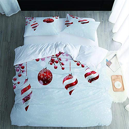 Tanboank Bettbezug 140x200cm mit 2 Kissenbezug 3D Bettwäsche Set Weihnachtskugeln Drucken Mikrofaser Polyester mit Reißverschluss Pflegeleicht Atmungsaktiv Warm Weiche Anti Fading