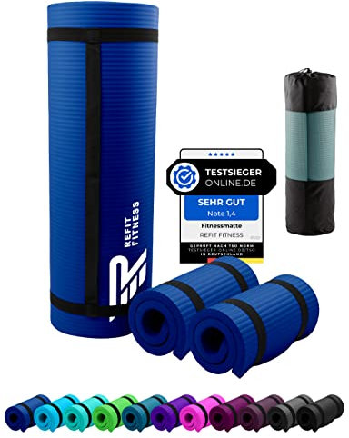 Fitnessmatte Sportmatte 190 x 60 x 1,5 cm Blau Blue extra dick weich rutschfest Tragegurt Matte Mat für Fitness Gymnastik Sport Pilates Yoga Workout Yogamatte Gymnastikmatte Trainingsmatte Turnmatte