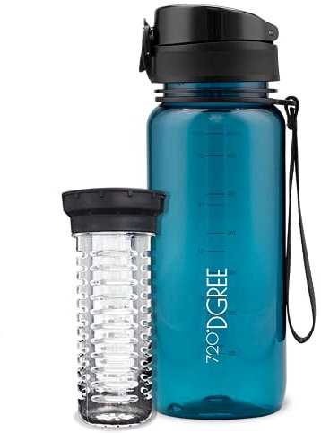 720°DGREE Trinkflasche 650ml “uberBottle“ crystalClear +Früchtebehälter - BPA-Frei, Auslaufsicher - Wasserflasche für Kinder, Schule, Sport, Fahrrad, Fitness - Tritan Sportflasche: Leicht, Stoßfest