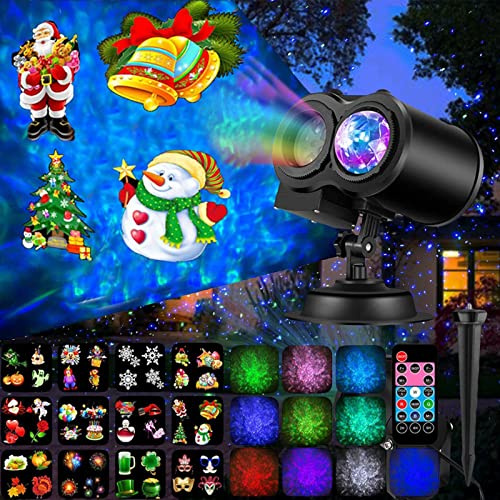 ZPYXBH Lampe Projecteur Noël, Projecteur Halloween Exterieur, LED Lumière De Projecteur Avec 12 Motifs Et 10 Effets De Vagues, Noël Halloween Les Fêtes Projecteur Lampe De Projection Avec Télécommande