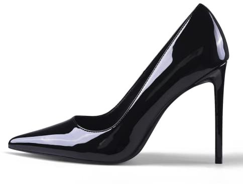 GENSHUO Womens Stiletto Court Shoes 10CM Sexy Slip On Pointed Toe Patent High Heels for Party Prom Wedding Stiletto Heels Black Size 3.5 UK