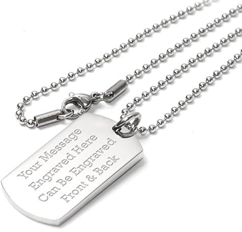 EIO Gifts Premium Tag Pendant Necklace – Personalised Silver Stainless Identity Jewellery For Him & Her in a Presentation Box - Your Text Engraved