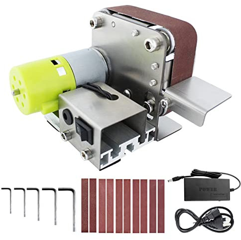 Multifonction Ponceuse À Bande, Mini Meuleuse À Bande Électrique, Courroie Ponceuse 7 Vitesses Réglable, 4500-9000Tr/Min, Machine De Polissage Pour Acier Fer Métal Bois Plastiques,Motor 775