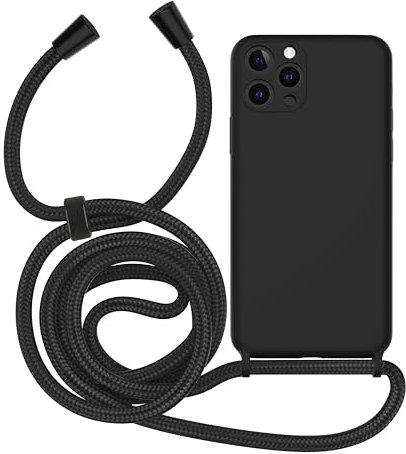 MyGadget Funda para iPhone 11 Pro MAX - Carcasa con Cuerda Rigida con Cordón y Microfibra Interior - Case y Correa Colgante Ajustable - Color Negro