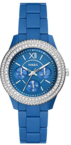 Fossil Uhr für Damen Stella, Multifunktionswerk, 37mm blaues ProPlanet Kunststoffgehäuse mit ProPlanet Kunststoffarmband, ES5193