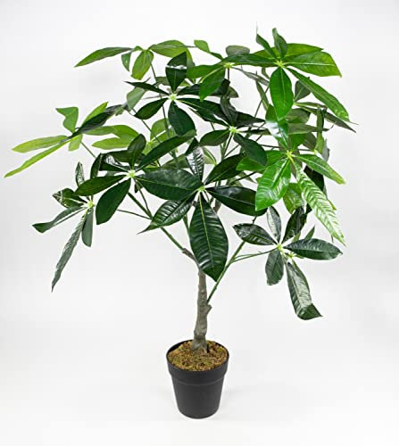 Seidenblumen Roß Pachira/Glückskastanie Real Touch 75cm im Topf ZJ Kunstbaum Dekoaum Kunstpflanzen künstlicher Baum