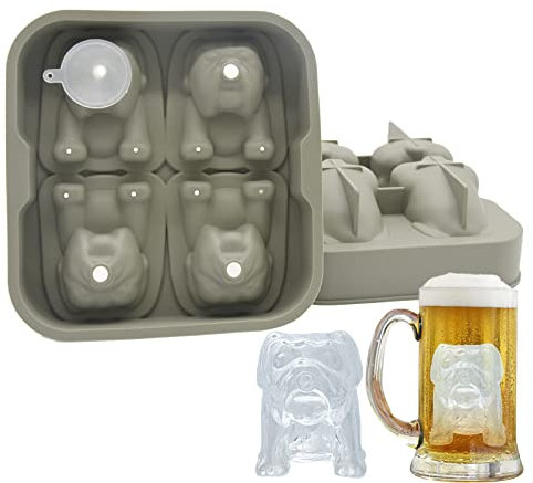 Bulldog Ice Cube Molds, Silicone Dog Ice Cube Trays, Large Ice Cube Easy Release, French Bulldog Ice Cubes for Whiskey, Beverages, Iced Tea & Coffee Soda, Dog Ice Mould with Plastic Funnel