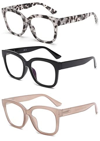 JM Paquete de 3 Gafas de Lectura Cuadrados, Gafas de Lectura con Bloqueo a Luz Azul Para Mujeres y Hombres