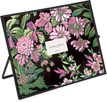 Laura Ashley 8x10 Black Flat Metal Picture Frame (Horizontal) with Pull-Out Easel Stand, Made for Tabletop, Counterspace, Shelf and Desk (10x8, Black)