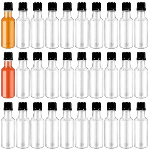 Mini Liquor Bottles,30 Pack Spirit Water Bottles with Black Cap,1.7oz Plastic Alcohol Shot Bottles for Party Favors,Weddings