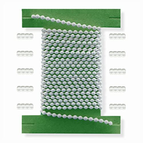 KLEMMFLEX 25 Meter Rollokette Kunststoff Weiss, 3,2 mm Perlen, 10 Verbinder, Meterware Bedienkette/Kugelkette, als Ersatz/Zubehör/für Klemmfix Klemmrollo Doppelrollo Jalousie