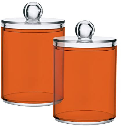 JUMBEAR 2 Pack Qtip Holder Organizer Dispenser Orange Solid Color Bathroom Storage Canister Cotton Ball Holder Bathroom Containers for Cotton Swabs/Pads/Floss