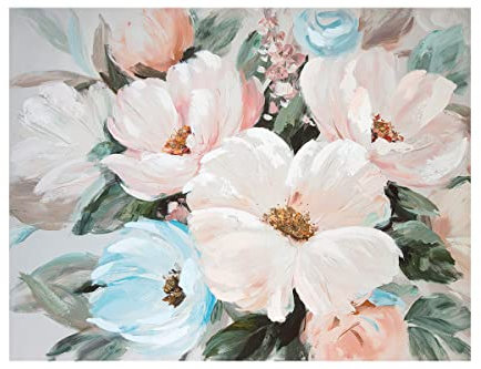 GILDE Bild XXL - großes Wandbild Leinwandbild auf Keilrahmen mit Blumenmotiv - 120 x 90 cm Farbe: pastell rosa blau grün