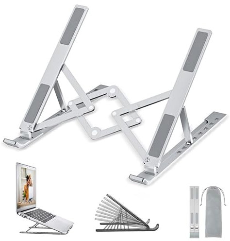 OUGEP Supporto PC Portatile, Alluminio 8 Livelli Regolabile & Raffreddamento Porta PC Laptop Stand per Computer Portatili e Tablet 10-17.3 Tablet (Argento)