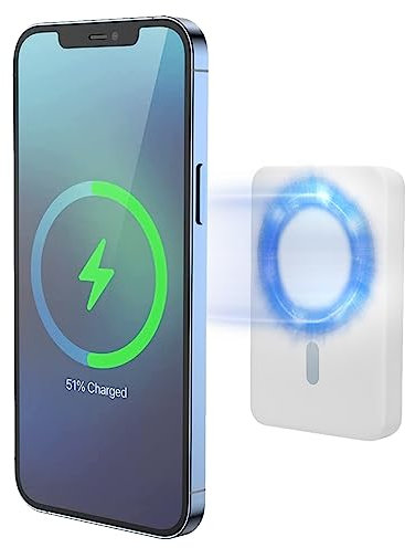 XtremeMac Magsafe Powerbank 5000mAh, Magnetische Externe Batterie für iPhone 15/14/13/12 Serie, USB-C und Wireless Powerbank Schnellaufladung, Mini Power Bank PD 15W, Leistungsstark, Weiß