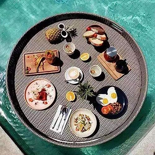Schwimmendes Pool-Tablett, schwimmender Serviertablett-Tisch, schwimmender Frühstückstisch aus Rattan-Stoff, runde Schwimmbecken für Erwachsene für Sandbänke, Spas, Bäder und Partys,60x60x20cm