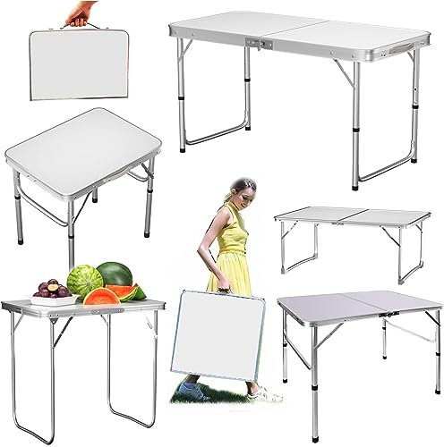 Yiyai Campingtisch Faltbar Höhenverstellbar 37cm/67cm, 90 x 60cm(B x T), Klapptisch Camping Tisch mit Aluminiumrahmen Campingtisch Klappbar Balkontisch für 4 Personen
