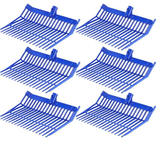 Lasnten 6 Pcs Manure Fork Head Bulk 18 Tines Pitch Fork Replacement Head with Screws and Nuts Durable Stable ABS Plastic Pitchfork for Horse Stall Picking up Manure(Blue)