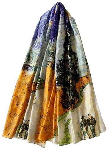 GFM® Sommerschal aus Seidenmischgewebe- Van Gogh Cypress Star - (FS-VSLK-SC-3711-A)