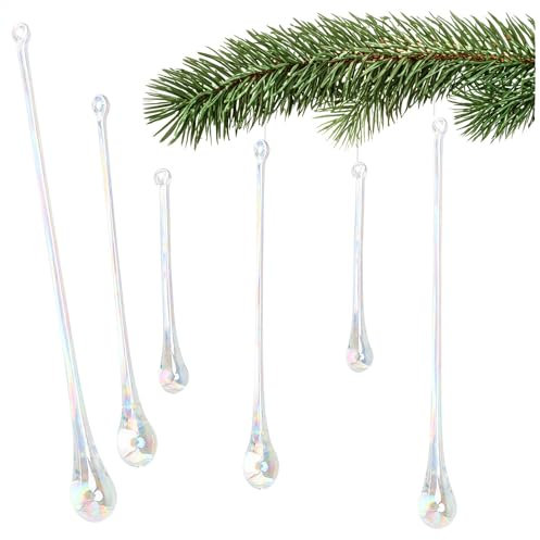 COM-FOUR® 6X Weihnachtsbaumanhänger Eistropfen, Glastropfen - Glashänger Christbaumschmuck für den Weihnachtsbaum - Weihnachtsbaumschmuck aus Glas - Weihnachtsdeko (6X Tropfen - 3 Größen)