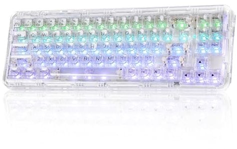 YUNZII X71 Transparente Mechanische Tastatur mit Transparenten Tastenkappen,2.4G/BT5.0/USB-C Kabelgebundene Tastatu 68% Layout, Kabellose RGB-Tastatur mit Dichtung für Win(Crystal Ice Switch,Weiß)
