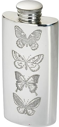 I LUV LTD 2oz Mince Compact Flasque en Étain en Finition Conception de Papillon Brillant Polie Vis Haut Possibilité de Gravure Flasques pour Hommes Personnalisé