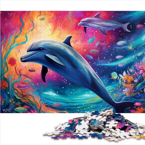 Puzzles für farbige Delfine, 1000-teiliges Holzpuzzle für Erwachsene, Familie mit hochwertigen und langlebigen Kartonteilen mit präzisem ineinandergreifendem Design (50 x 75 cm)