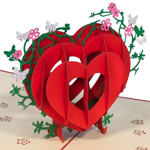 LINPOPUP Pop-Up Karte - 3D Herz Karte, Geburtstagskarte für Frauen & Männer, Glückwunschkarte mit Herz - Liebeskarte Hochzeitstag, Jahrestag & Muttertag, Herzkarte, N6