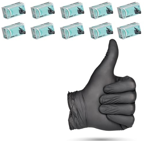 Guanti Neri Nitrile 4,5 gr Senza Polvere - Certificati CE, Resistenti, Professionali, Laboratori, Manipolazione Farmaci e Uso Alimentare, Ambidestri -AQL 1.5, DPI Categoria III (S, 10, unità)