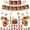 ZSYIULIA 44Pcs Eid Ramadan Decorations: Eid Mubarak Party Balloons, Banners, Cake Toppers & Hanging Swirls (Red, Gold)