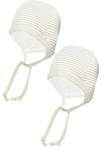 TupTam Unisex Baby Erstlingsmütze zum Binden 2er Pack, Farbe: Streifenmuster Beige, Größe: 50-56