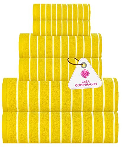 Casa Copenhagen Ecstatic 6-teiliges Handtuch-Set – Buttergelb, 600 g/m², 2 Badetücher, 2 Handtücher, 2 Waschlappen aus weicher ägyptischer Baumwolle für Badezimmer, Küche und Dusche