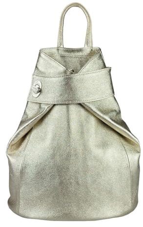 OBC Made in Italy Damen echt Leder Rucksack Daypack Lederrucksack Tasche Schultertasche Ledertasche Handgepäck Nappaleder Reiserucksack Shopper Gold
