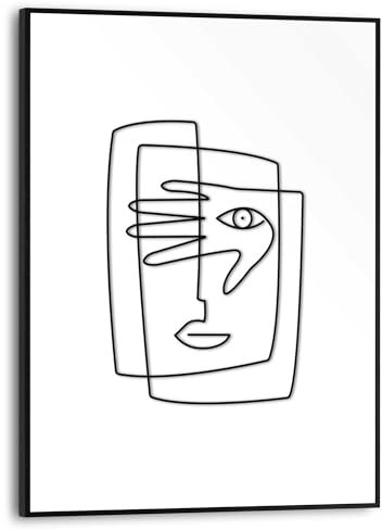 REINDERS Gerahmtes Bild, Picasso Face, Wohnzimmer, Poster, Wanddeko, Room Decor, MDF, Schwarz-Weiß, 40x30cm