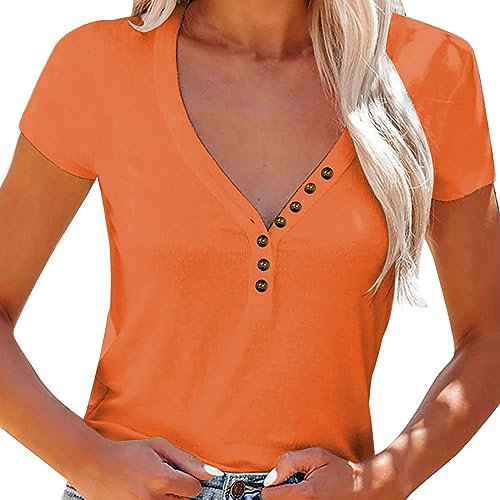 Angebote des Tages Heute Blitzangebote Damenblusen 3/4 Arm Longshirt Damen Sommer Pullover Schwarz T Shirt Kurzarm Damen Top Mit Knöpfen Damen Bluse Grau Blau Damen Damenblusen Sommer Sale