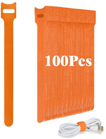 Ruayia Klettband Selbstklebend Kabelbinder 100 Stück, Wiederverwendbare Kabelbinder 12 * 150mm Ladekabel Hook & Loop Tape Kabel klettkabelbinder - Orange